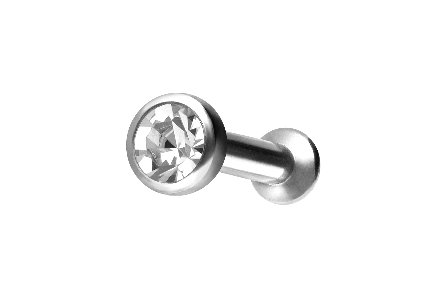 Titan Triple Piercing Mini Labret mit Innengewinde FLAT-DISC + KRISTALL